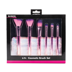 Basics Makeup Brush Set Pink Metallic 6pcs