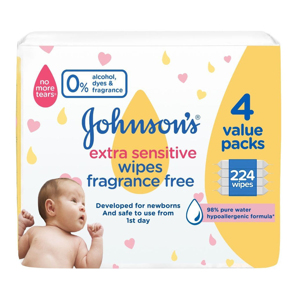 Johnson's Baby, Wipes, Extra Sensitive, 4 Value Pack, 244 Wipes