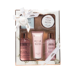 Natures Nourishment Bath Set In Toiletry Bag Pepper / Peony 5pcs