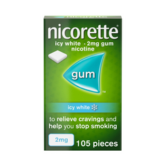 Nicorette, Gum, Icy White, 2mg, 105 Pieces