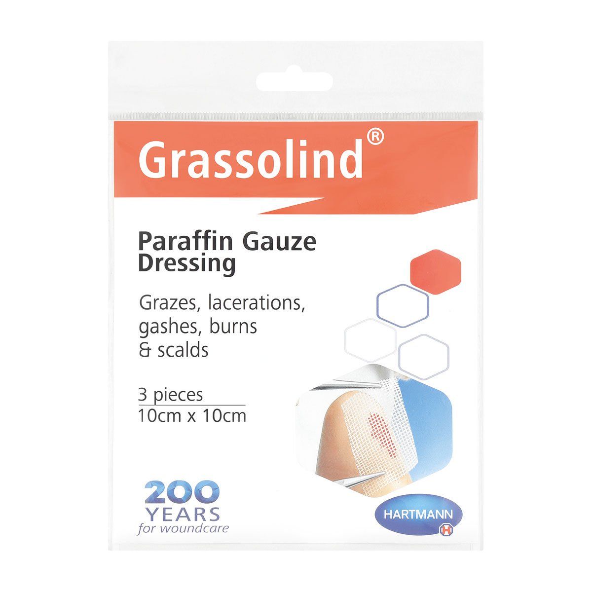 Grassolind Parrafin Dressing 10x10cm 3's