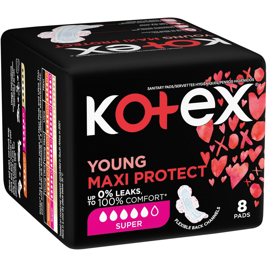 Kotex Young Maxi Pads Super + Wings 8's – ZimSeller Pharmacy