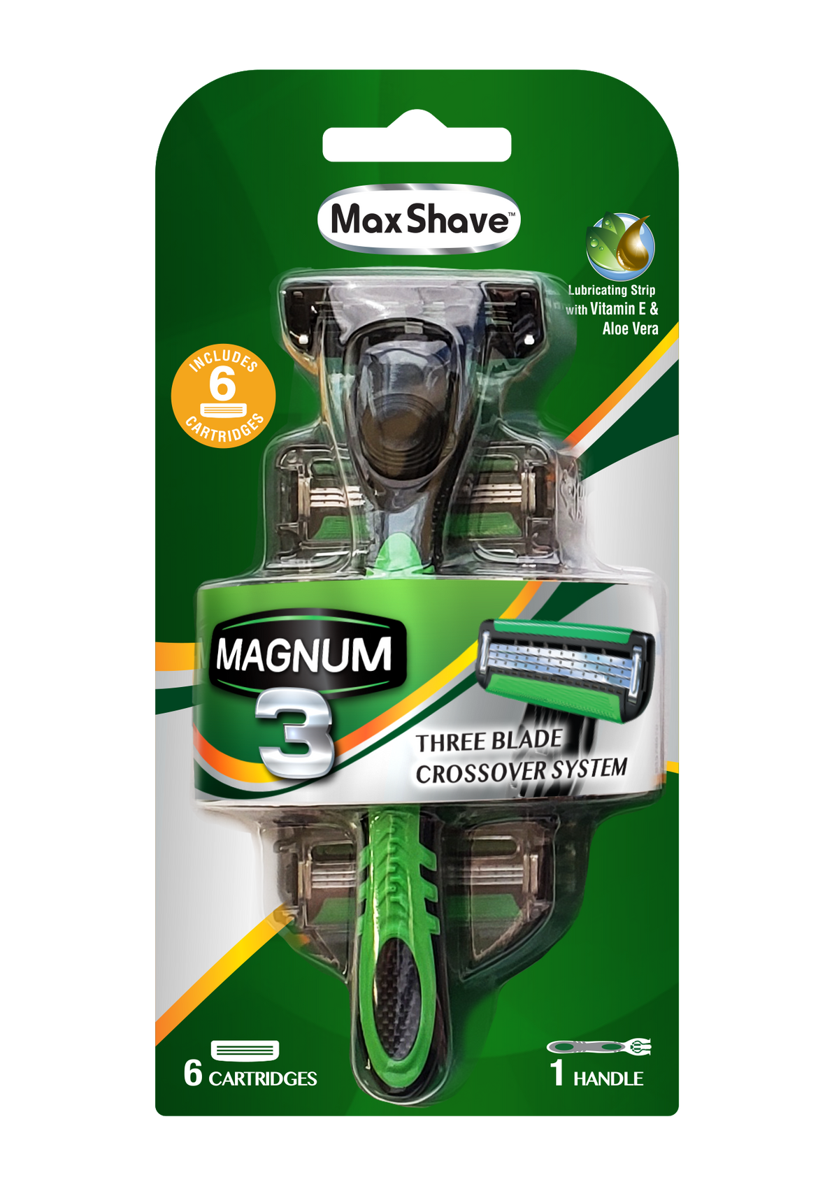 Max-shave Magnum 3 Man 3 Blade Cross-over Razor Plus 6 Refills Hybrid