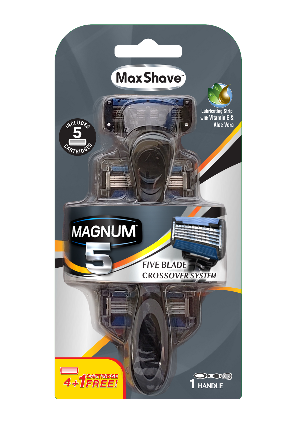 Max-shave Magnum 5 Mens Blade Razor Plus 4 Refills Hybrid