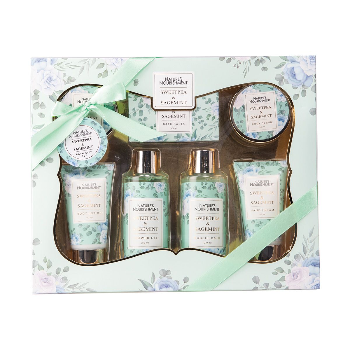 Nature Nourishment Bath Set Sweet Pea And Sagemint 7 Piece