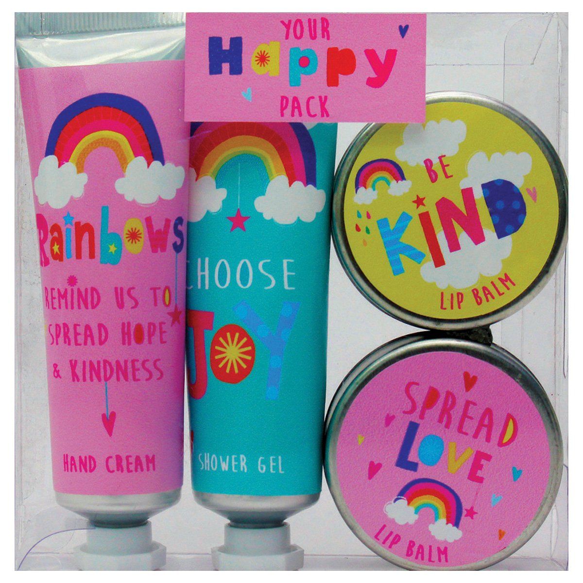 Natures Edition Rainbow Promises Your Happy 4 Piece Pack With Hand Cream 30ml Plus Shower Gel 30ml And Lip Balms 2 X 15g