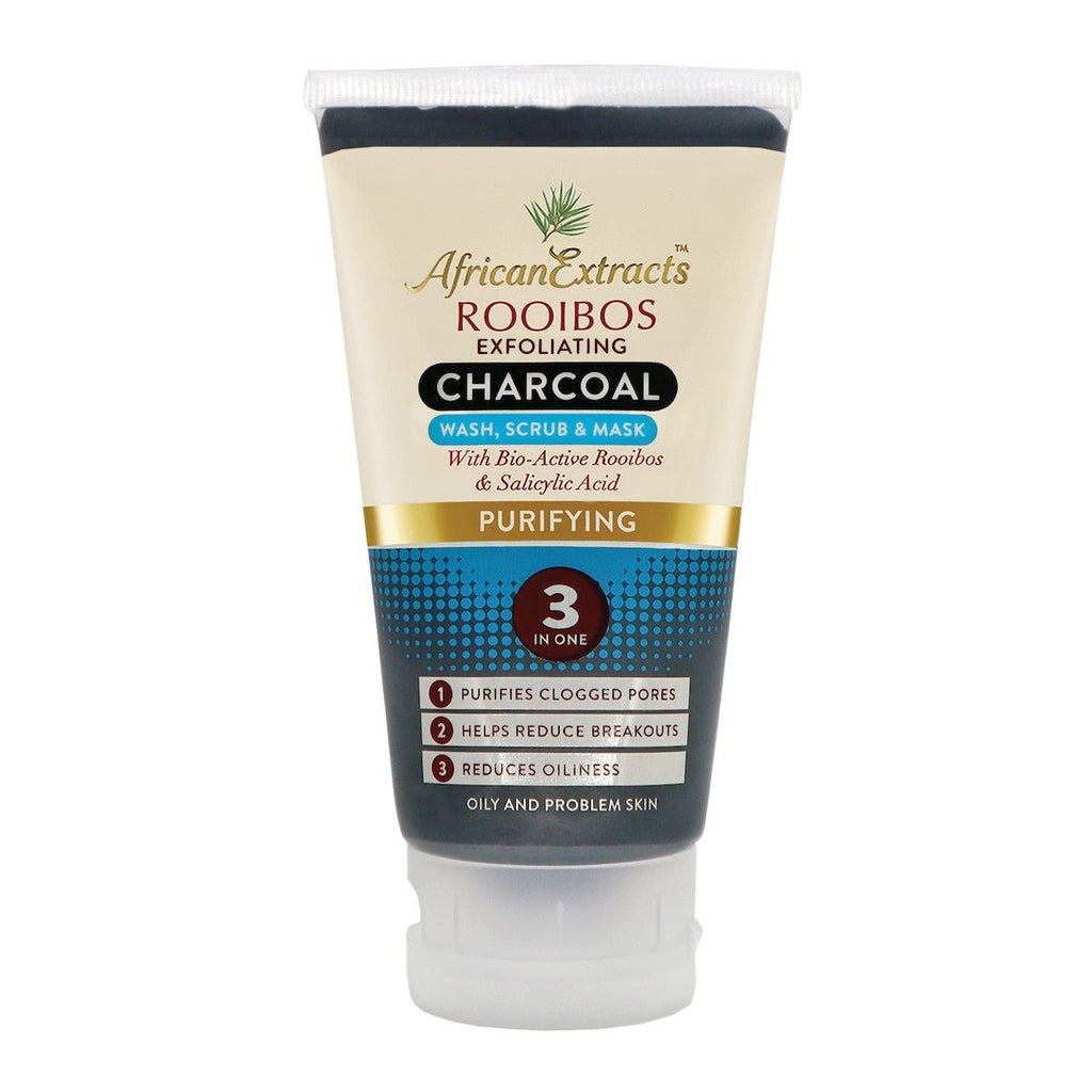 African Extracts Rooibos Purifying Exfoliating Charcoal Wash Scrub And Mask 150ml
