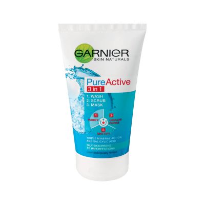 Garnier Pure Active 3-in-1 Wash, Scrub And Mask 150ml