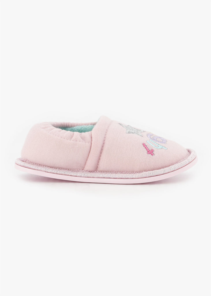 Good Night Embroidery Stokie Slippers Pink (Size 4-13) Younger Girl