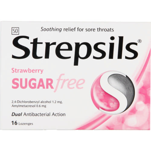 Strepsils Lozenges Stawberry Sugar Free 16's