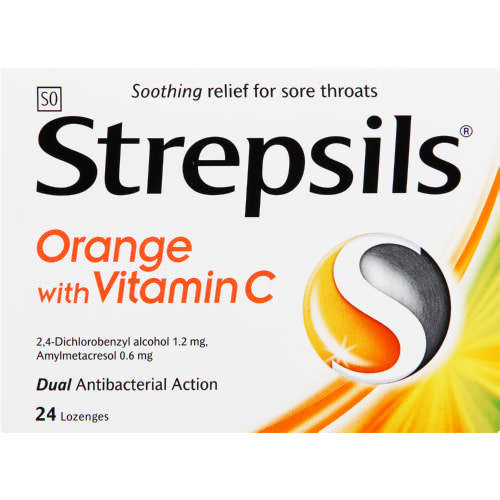 Strepsils Throat Lozenges Orange with Vitamin C 24 Lozenges
