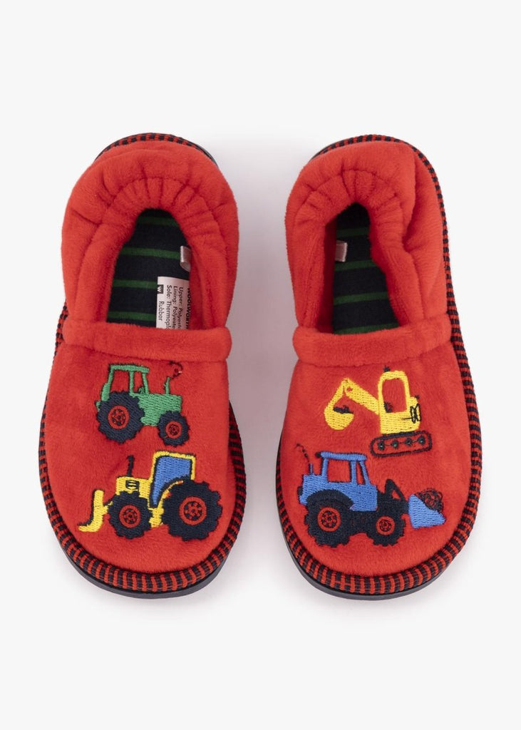 Tractor Stokie Slippers (Size 4-13) Younger Boy Red