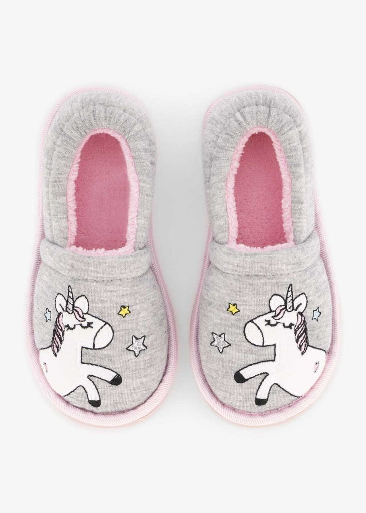 Unicorn Stokie Slippers Grey (Size 4-13) Younger Girl