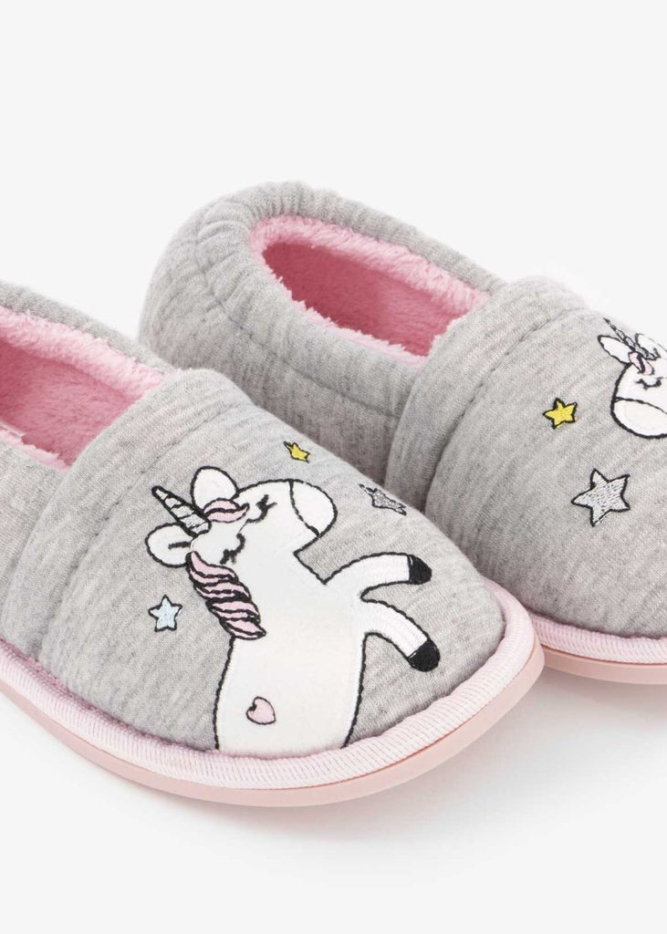 Unicorn Stokie Slippers Grey (Size 4-13) Younger Girl